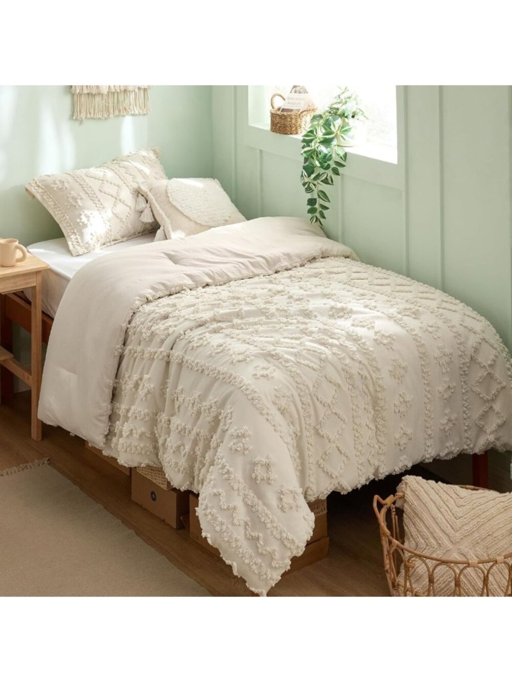 Boho Tufted Twin Comforter Set - Beige Bedroom Decor & Cozy Bedding Essentials
